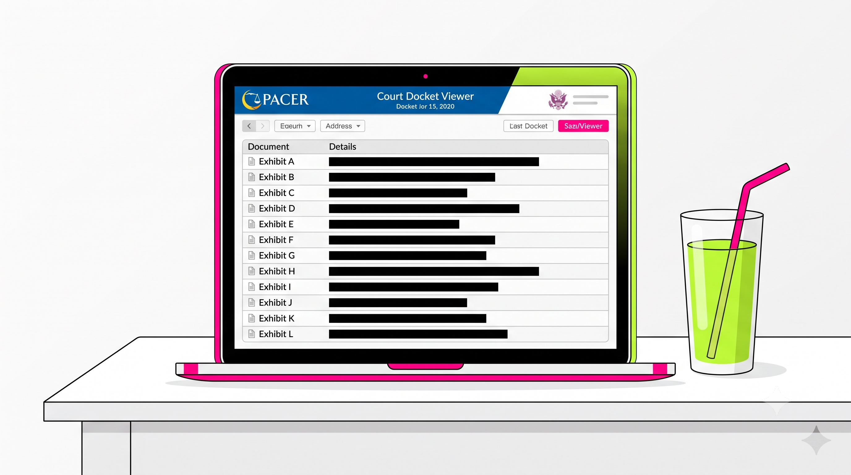 PACER Court Docket Viewer on Laptop